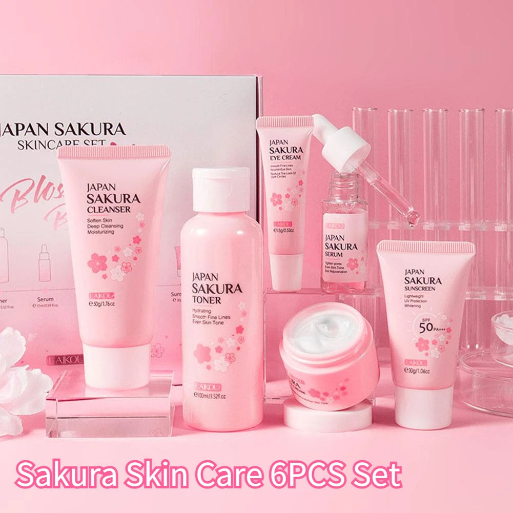 Kit Skincare Completo Sakura com 6 Peças – Hidratação, Luminosidade e Cuidado Diário para o Rosto